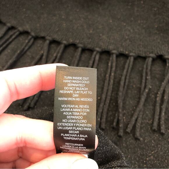 WHBM black metallic off shoulder fringe trim sweater size Small - Picture 16 of 16